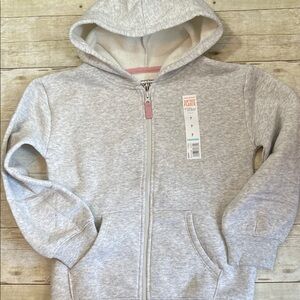 Girls Jumping Beans Hooded Fleece Jacket Light Gray a Bit of Pink Size 7 Girls